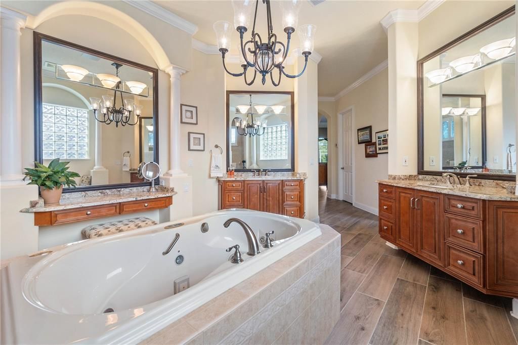 Jetted Soaker Tub, Custom Chandelier & 2 Sink Areas w/Additional Vanity Area