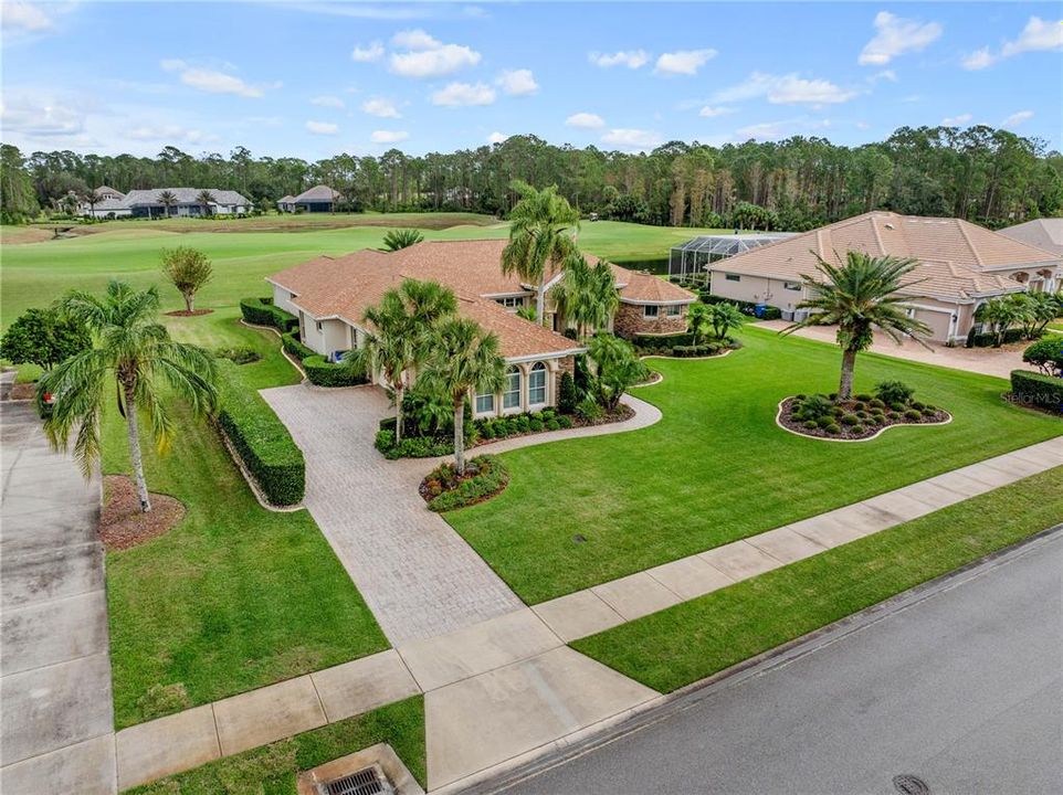 Aerial View of Pavers Driveway to 3 Car Side-entry Garage