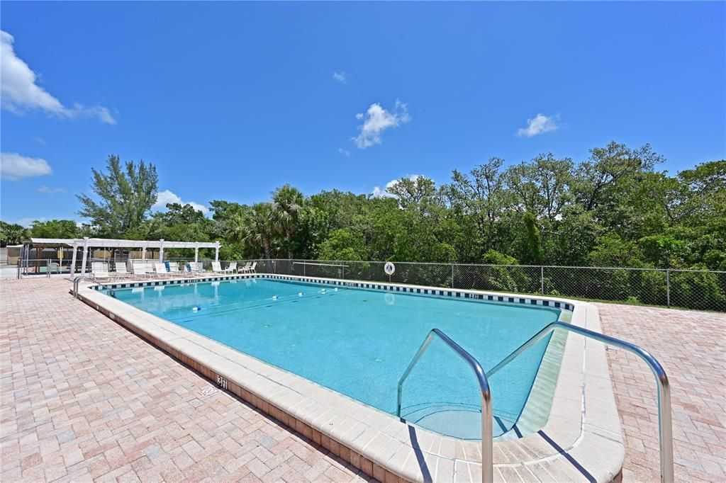 One of two heated community pools