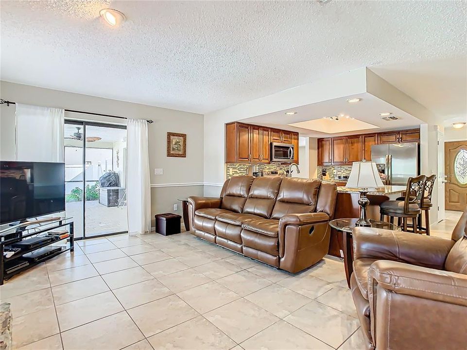 Tile flooring throughout the living areas