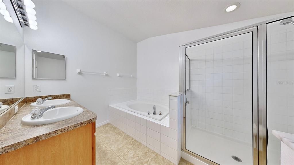 Walk In Shower and bathtub with Dual Sink Vanity