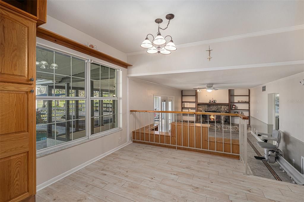 Breakfast overlooking family room and pool