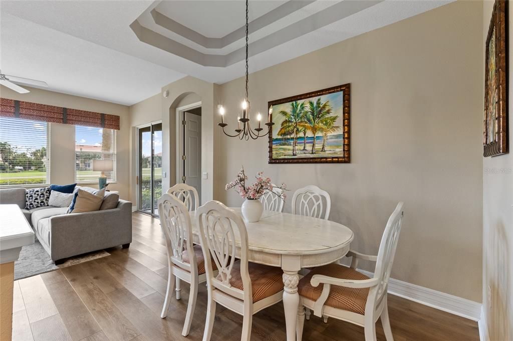 Dining area with coffered ceiling!