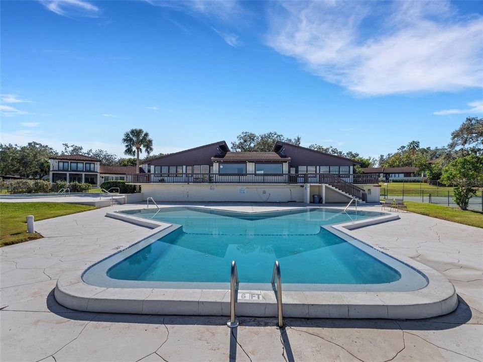 The pool offers plenty of deck space for taking in the sun.