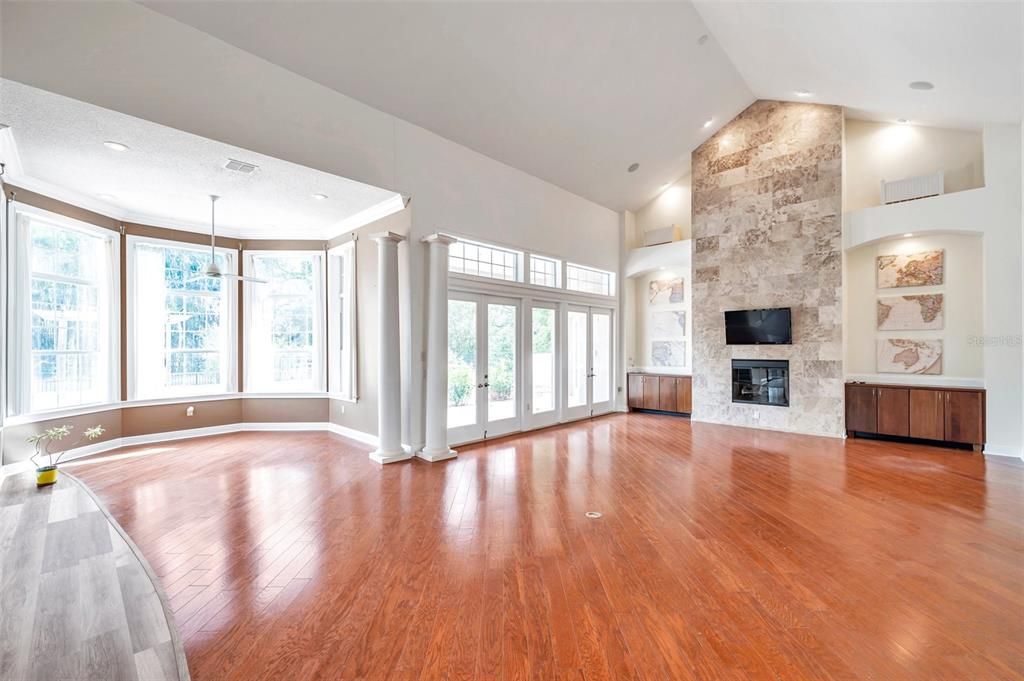 Beautiful wood floors in living room and dining room