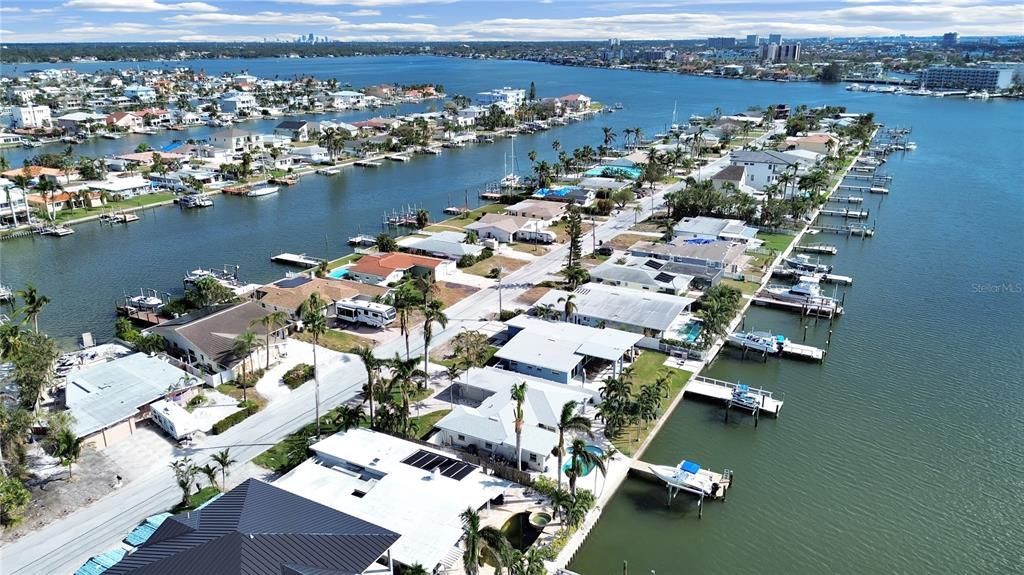 Aerial looking South East. Downtown St Petersburg Fl in the background