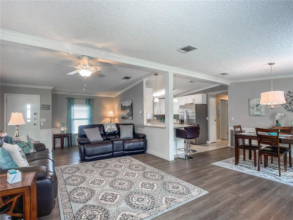 View to kitchen and dining room