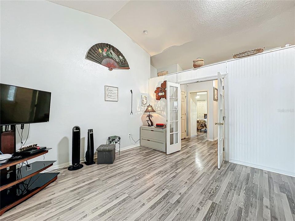 Living room with newer french doors