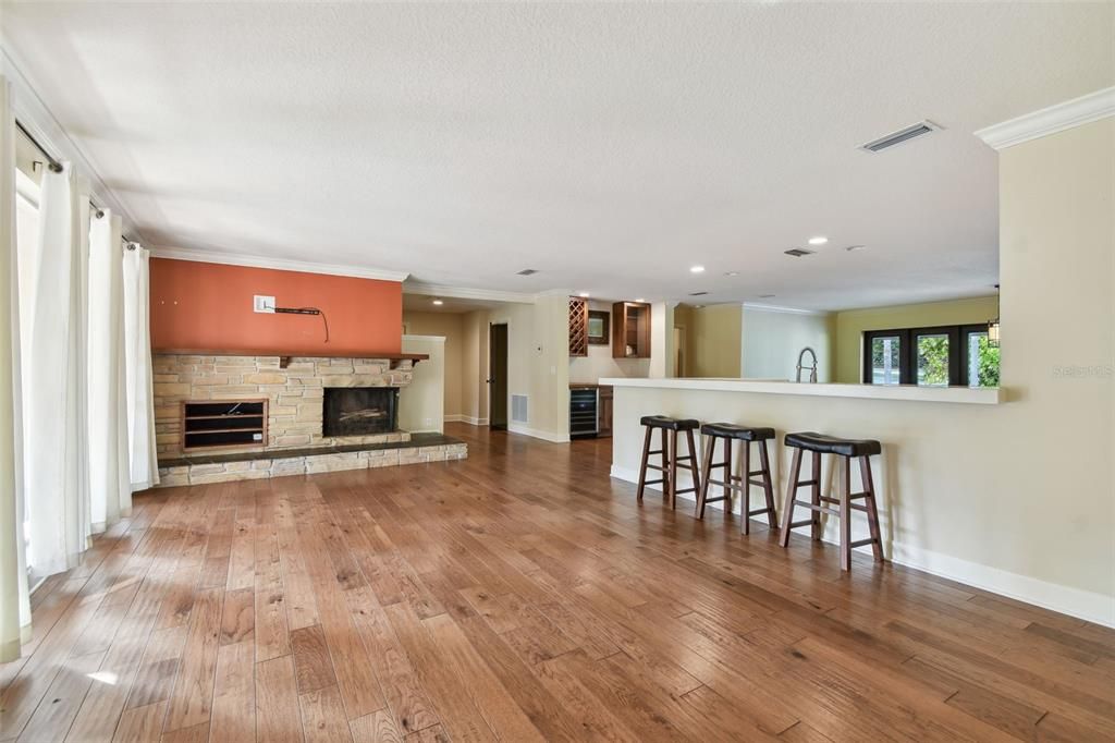 Living Room and Wood Burning Fireplace