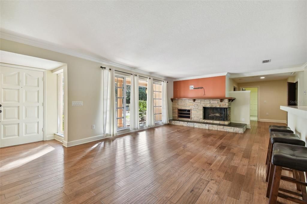 Living Room and Wood Burning Fireplace