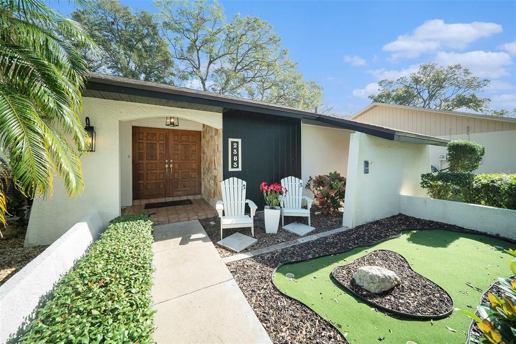 Putting Green and Wood Double Front Doors