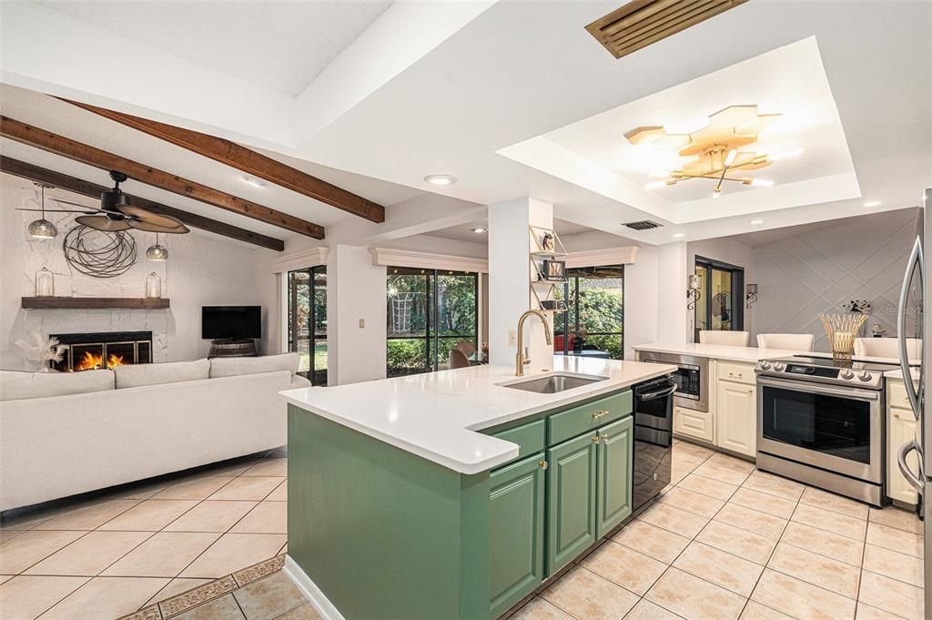 Open Kitchen to Dining Area to Family Room