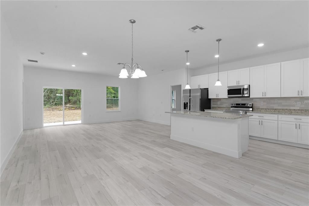 From the entry looking through dining area to living area at the back of the house