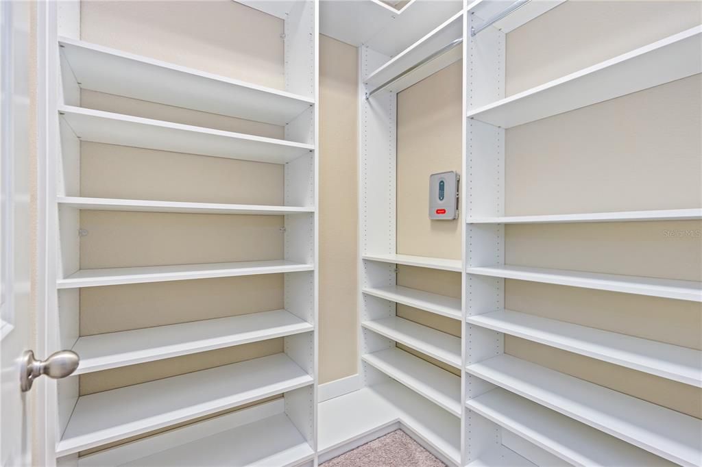 Flex space has a large walk-in closest with custom shelving