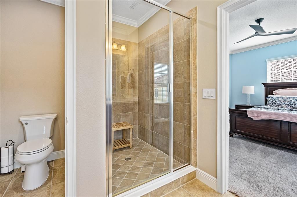 Large walk-in shower with private water closet (with new Kohler toilet)