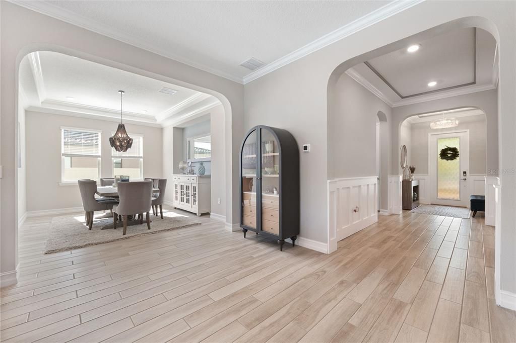 Light flows through the formal dinning room.