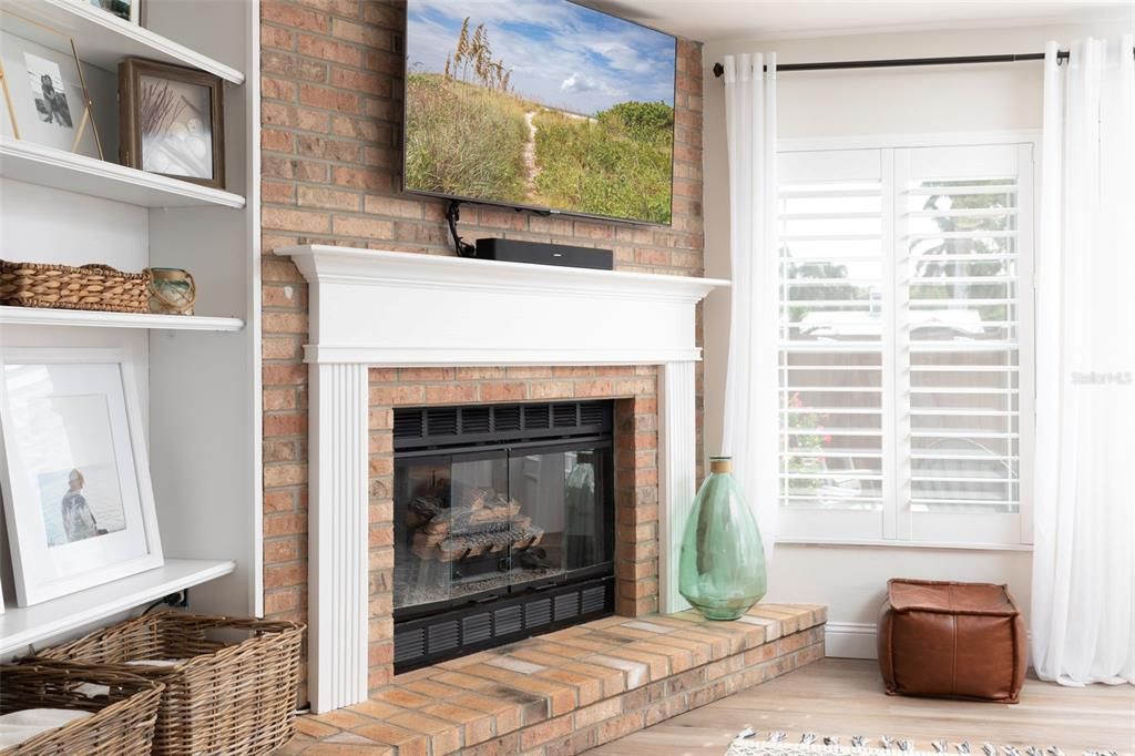 Beautiful Fireplace and bookshelves