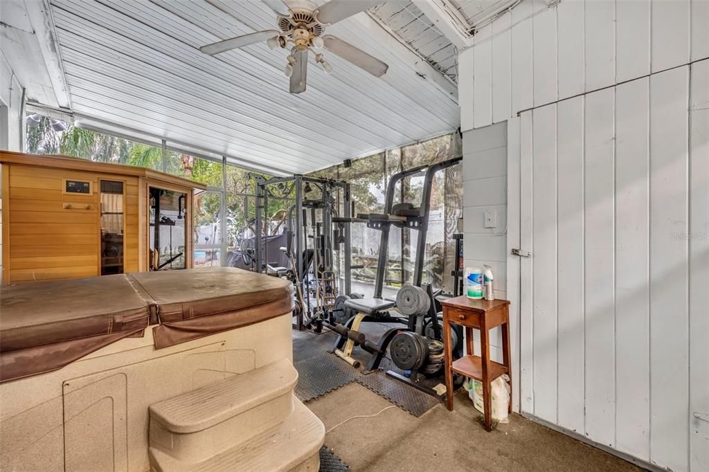 Porch with Sauna, Spa and Exercise Equipment