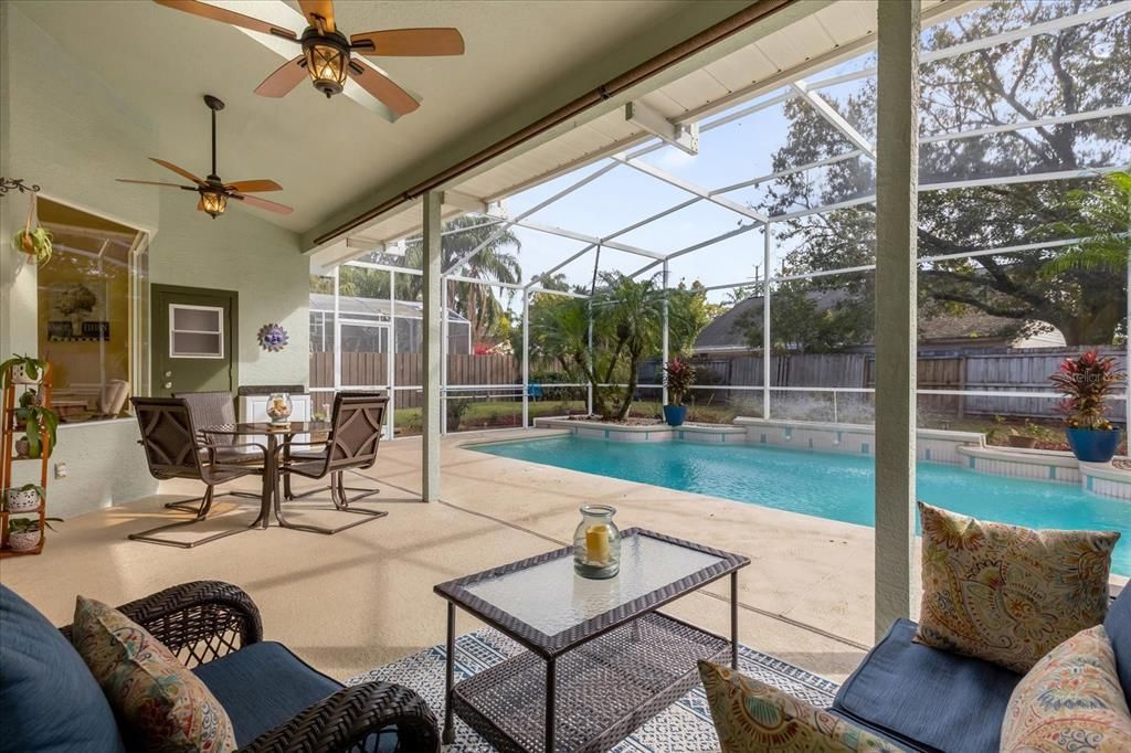 Pool Patio with ceiling fans and large sitting area