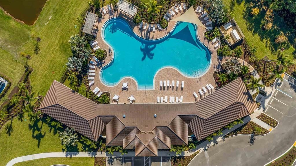 aerial shot of pool clubhouse