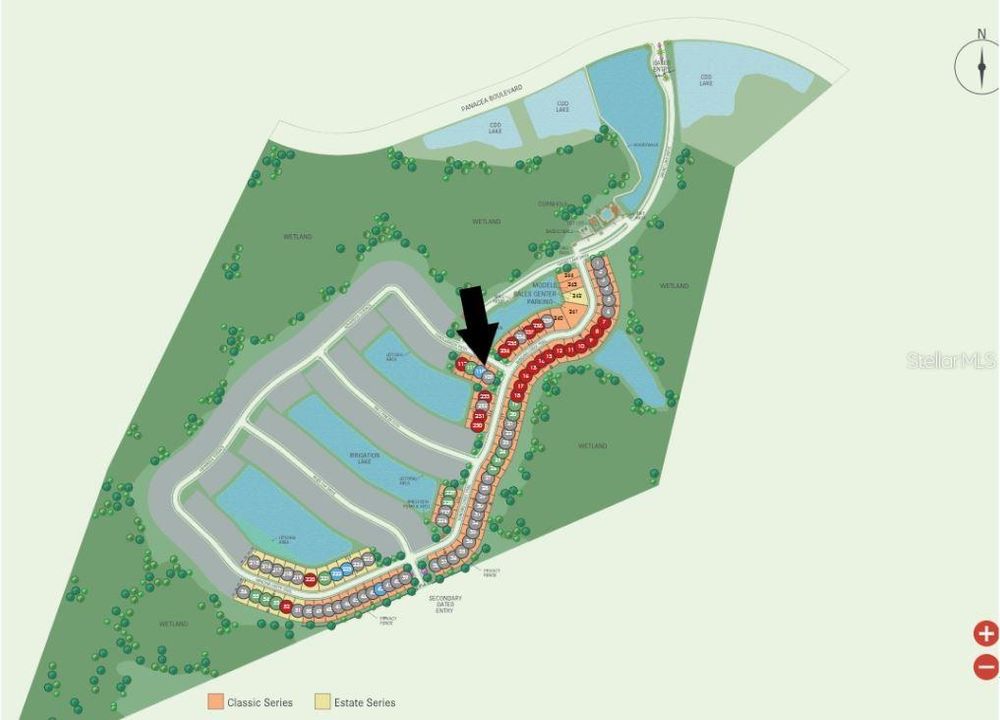 Site map: Lot 110 - SW facing lanai with water view