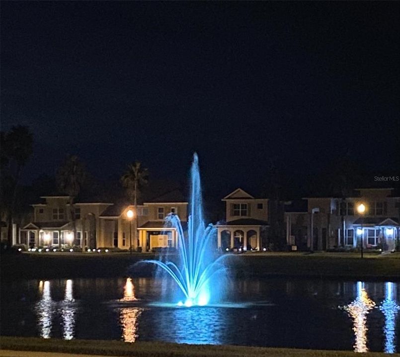 Fountain view in evening from property