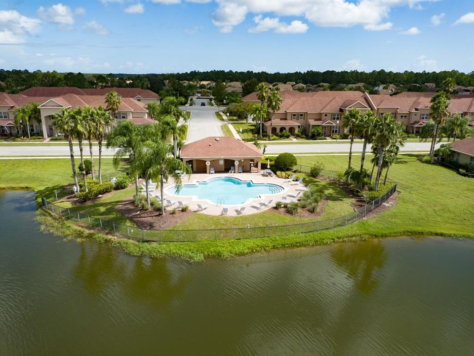 Aerial water view and pool