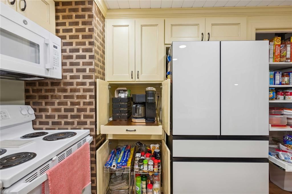 Custom built-ins, storage racks and even this hidden coffee bar.