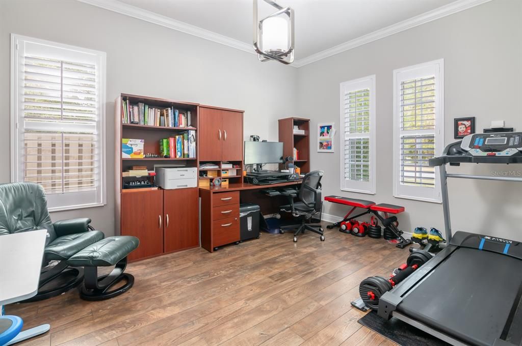 Office with glass French doors