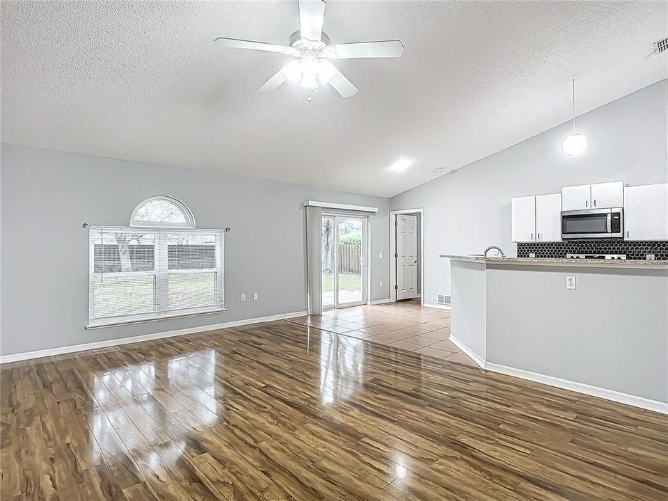 Family room Kitchen and sliders to rear yard