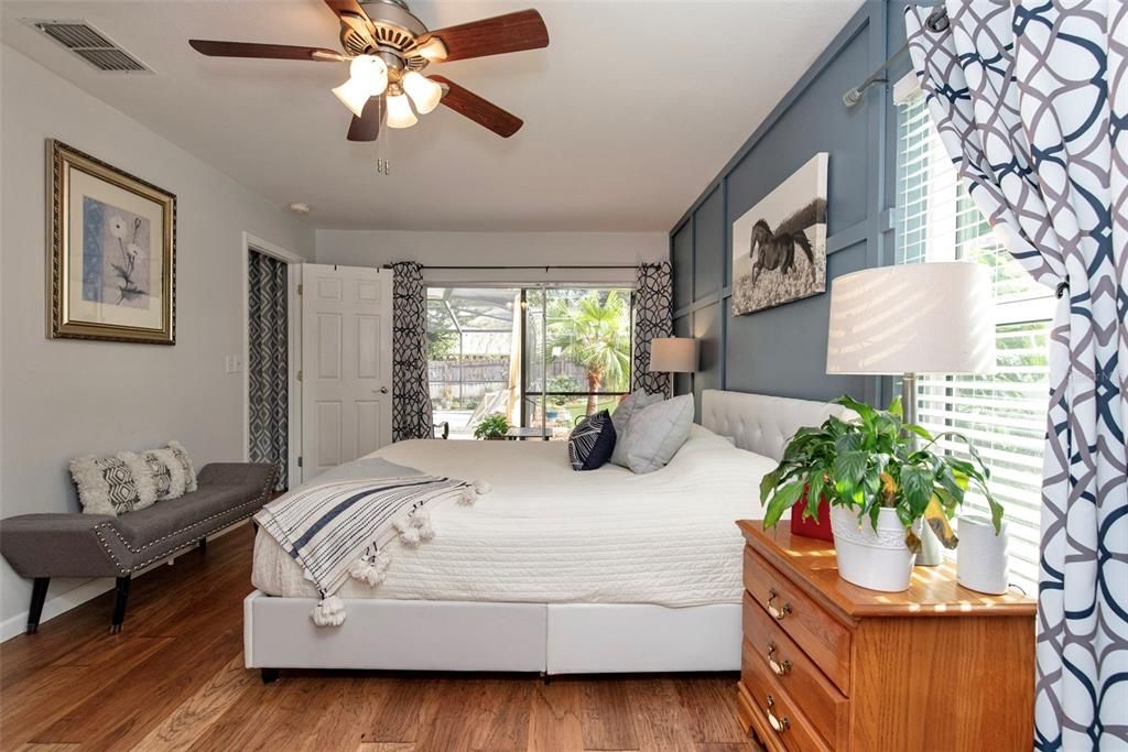 Primary bedroom with pool lanai access.