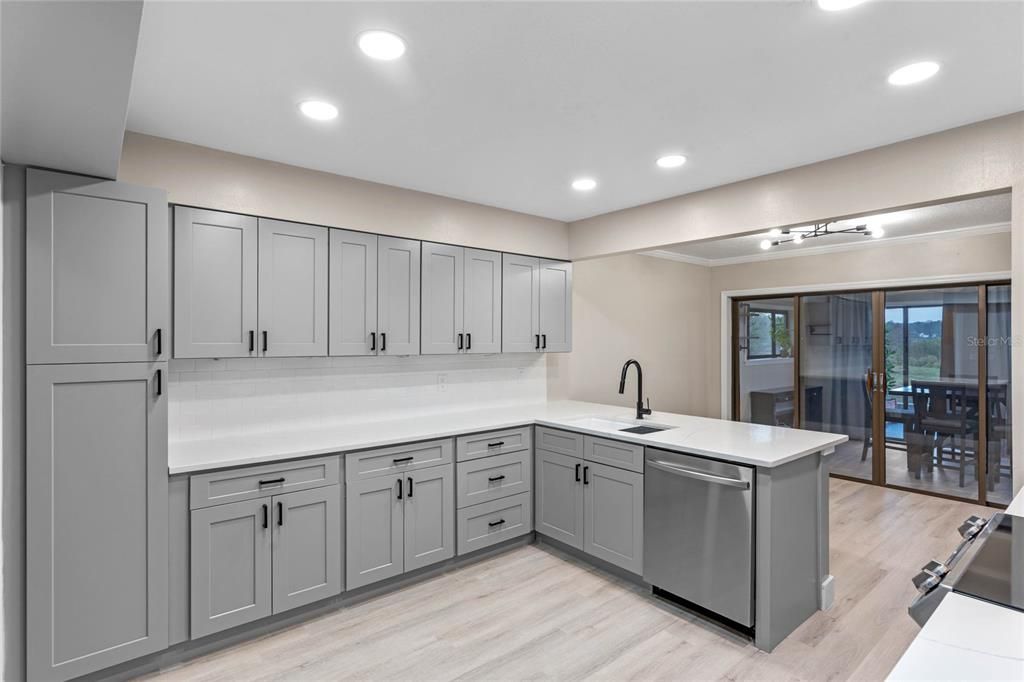 dining room into the kitchen