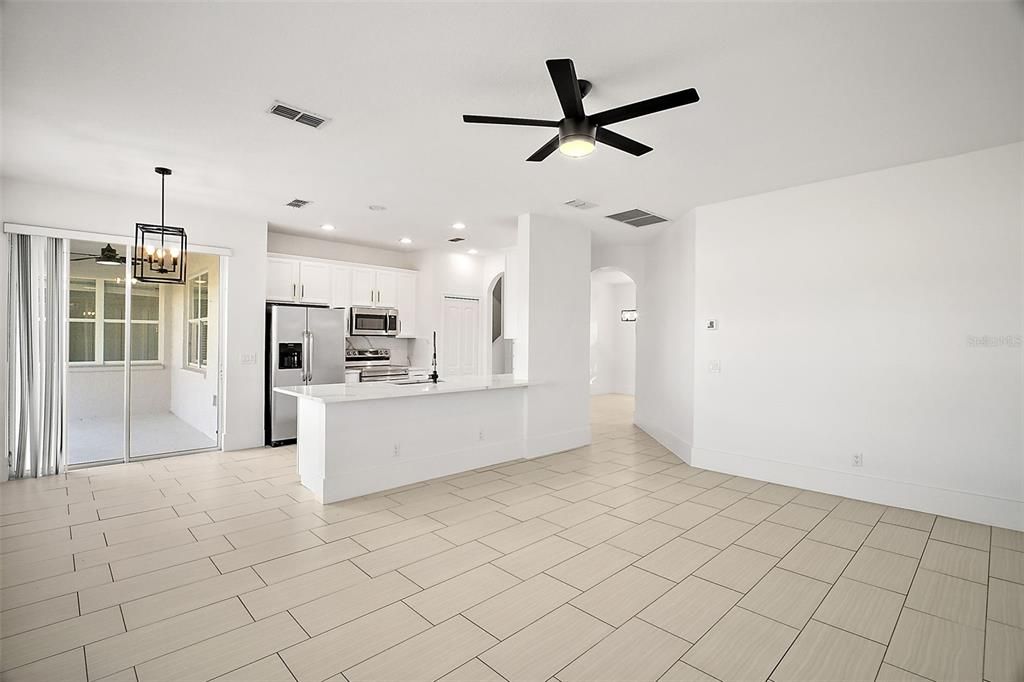 Family Room, Dinette, and Kitchen