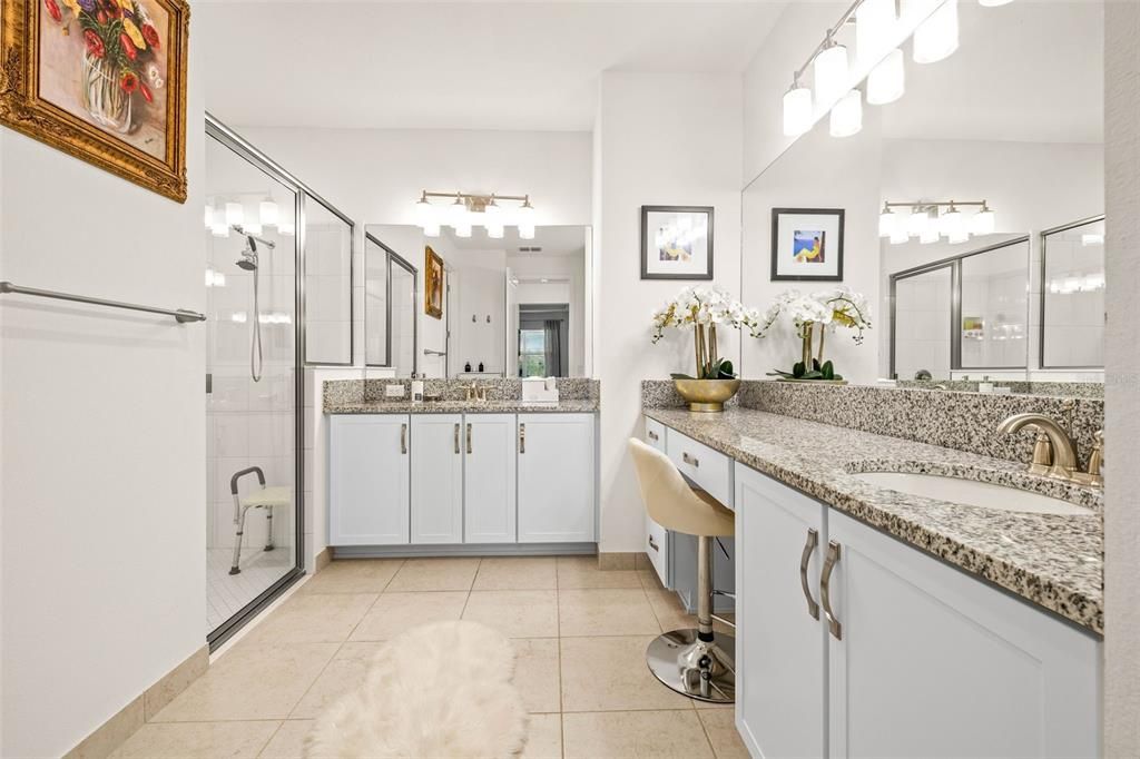 Master Bath featuring Double Sinks, Vanity and Walk-in Shower