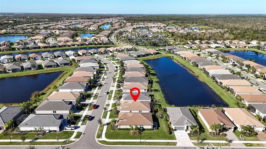 Aerial view of home & neighborhood