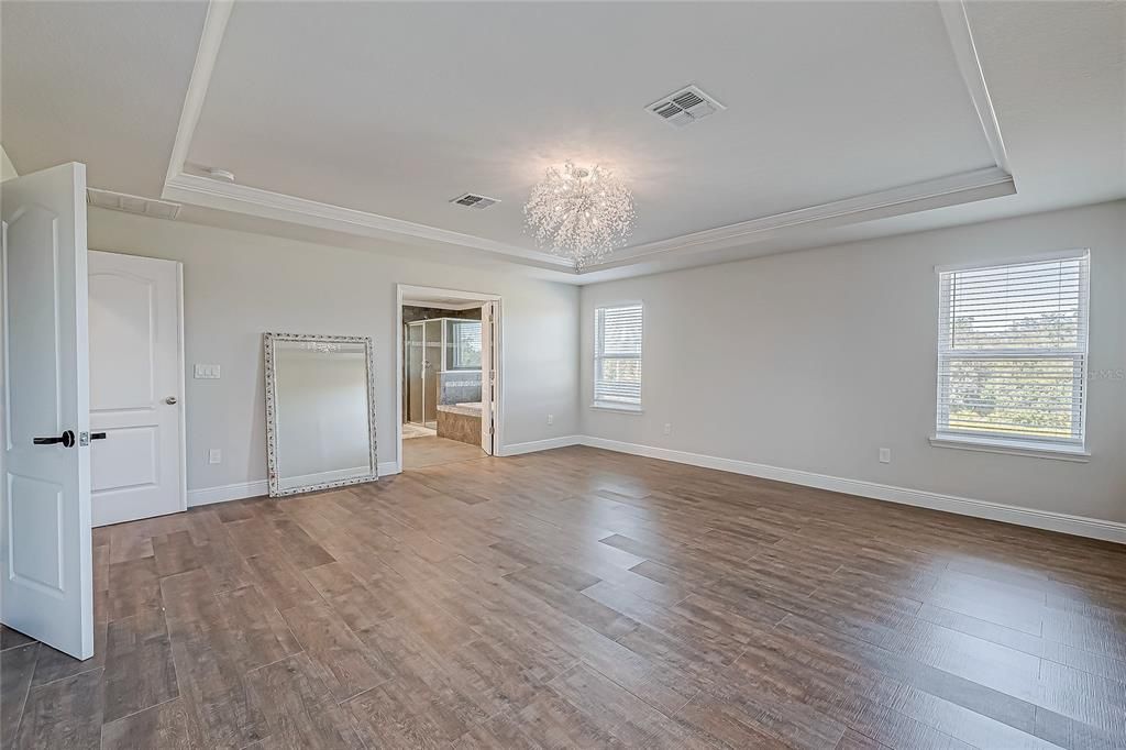 Master suite, second floor with trail ceiling