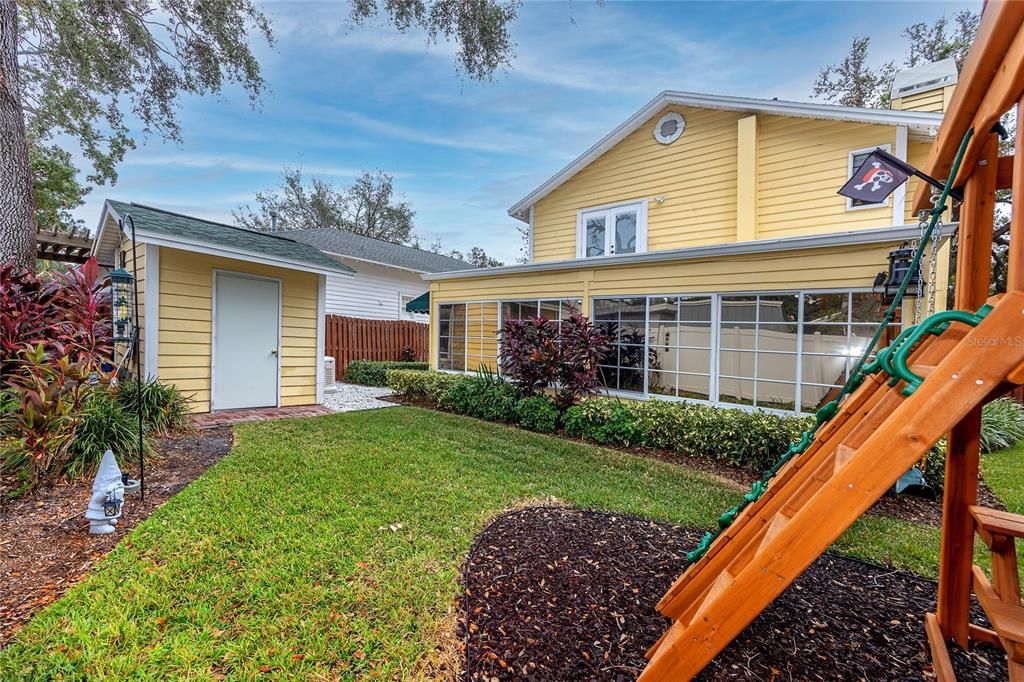 Enjoy mature landscaping and a fully fenced in backyard.