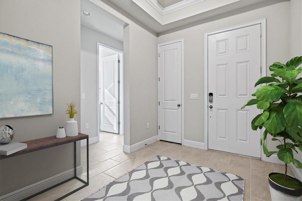 Foyer with two guest bedrooms and a bath