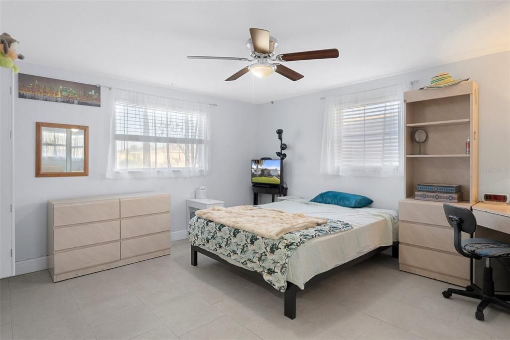 Bedroom 1 with Tile Floor and Cedar Lined Closet