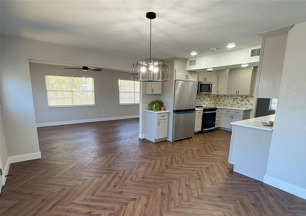 Kitchen looking towards dining and living room