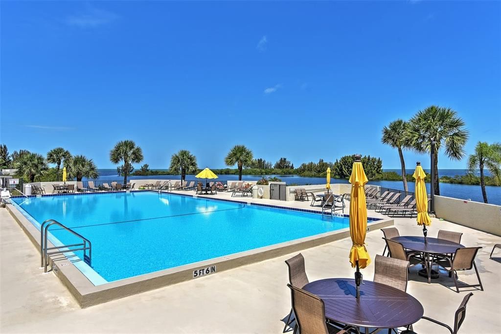 Tower 1 only swimming pool and deck area overlooking the lagoon and Gulf