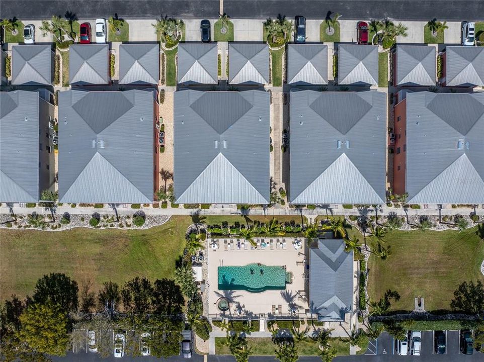 Aerial, Clipper Cove Village, community pool, spa and cabana.