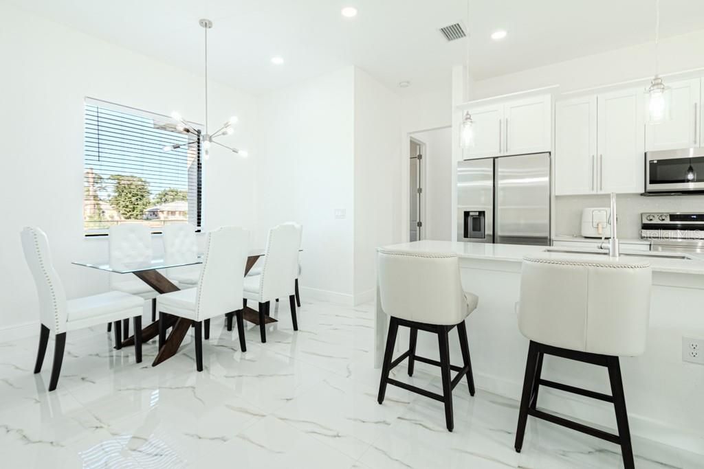 Kitchen island and dining room