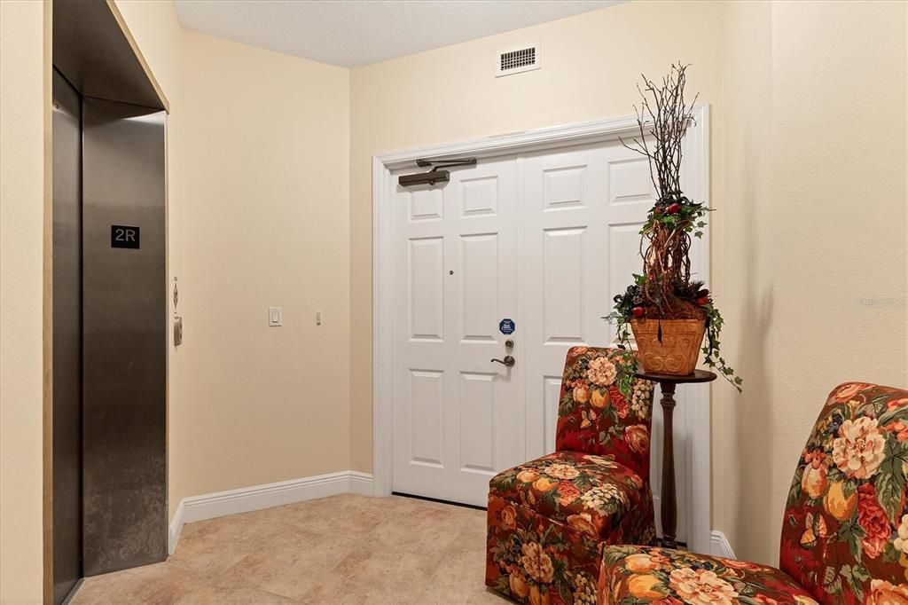 Elevator door opens into your Foyer! Elevator has security code , and front door has lock.