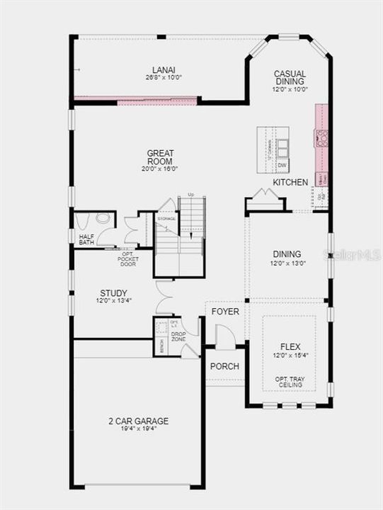 First Floor Plan - Structural options added include: gourmet kitchen, pocket sliding door in the great room, and outdoor kitchen rough-in.