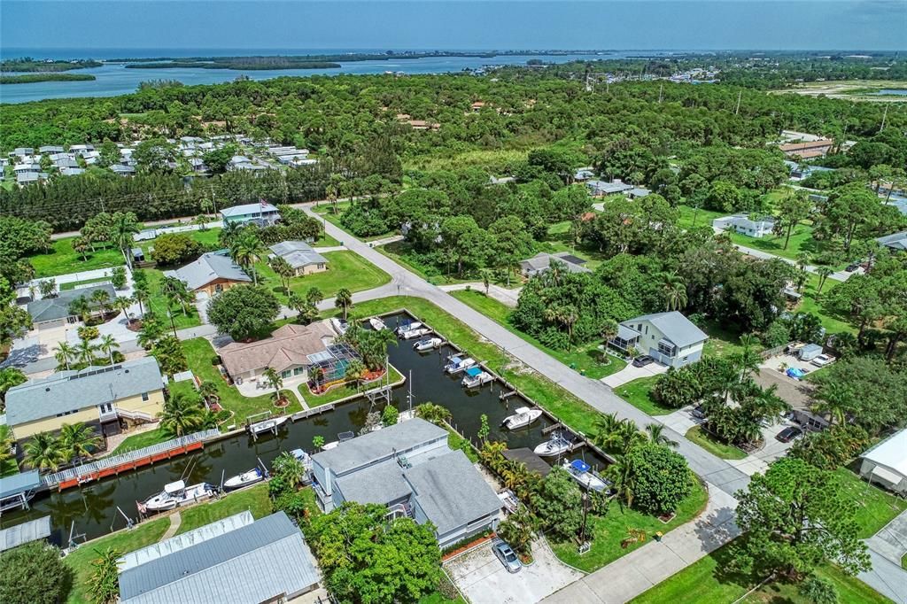 Note the area where the boat docks are located.