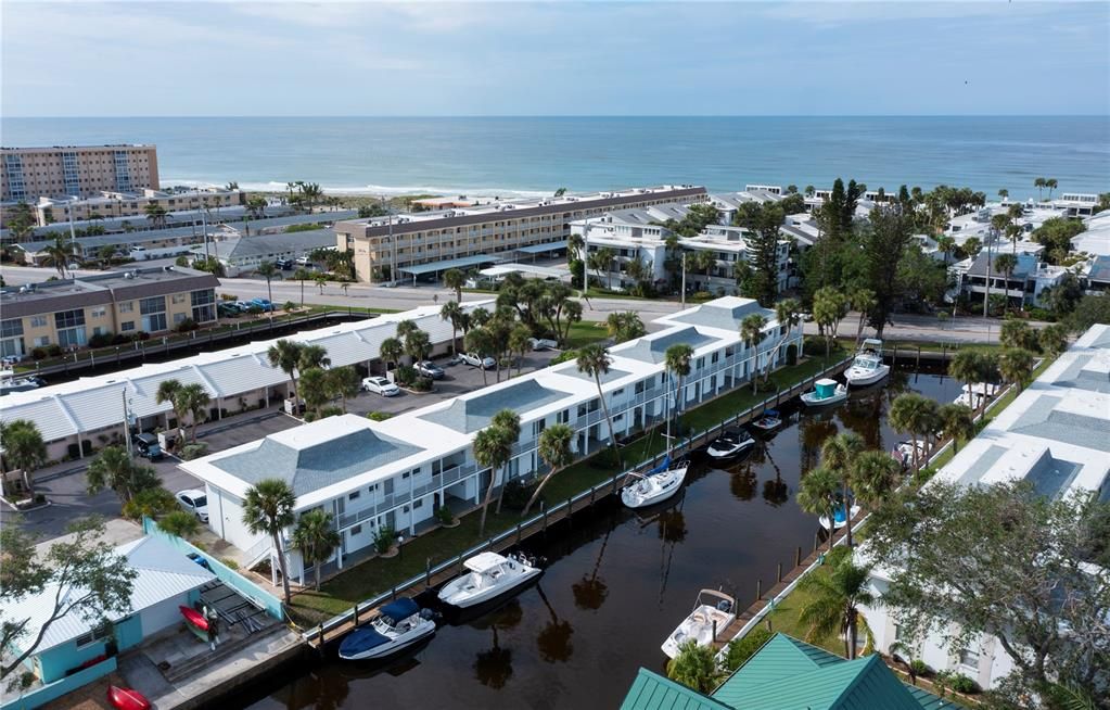 Aerial canal view from living room and bedroom patio