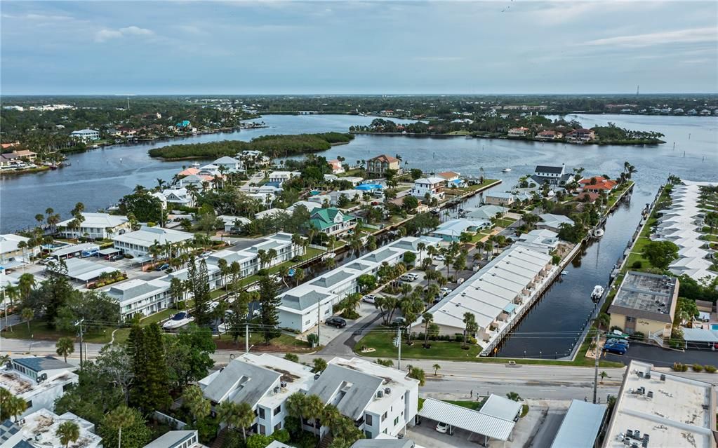 Aerial of canal - no bridges to Gulf. Boat slips are on a wait list currently