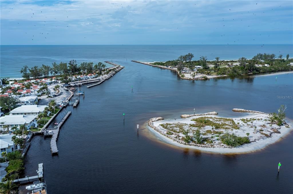 Aerial view of the Jetty. No bridges to Gulf from Bahia Vista Gulf.