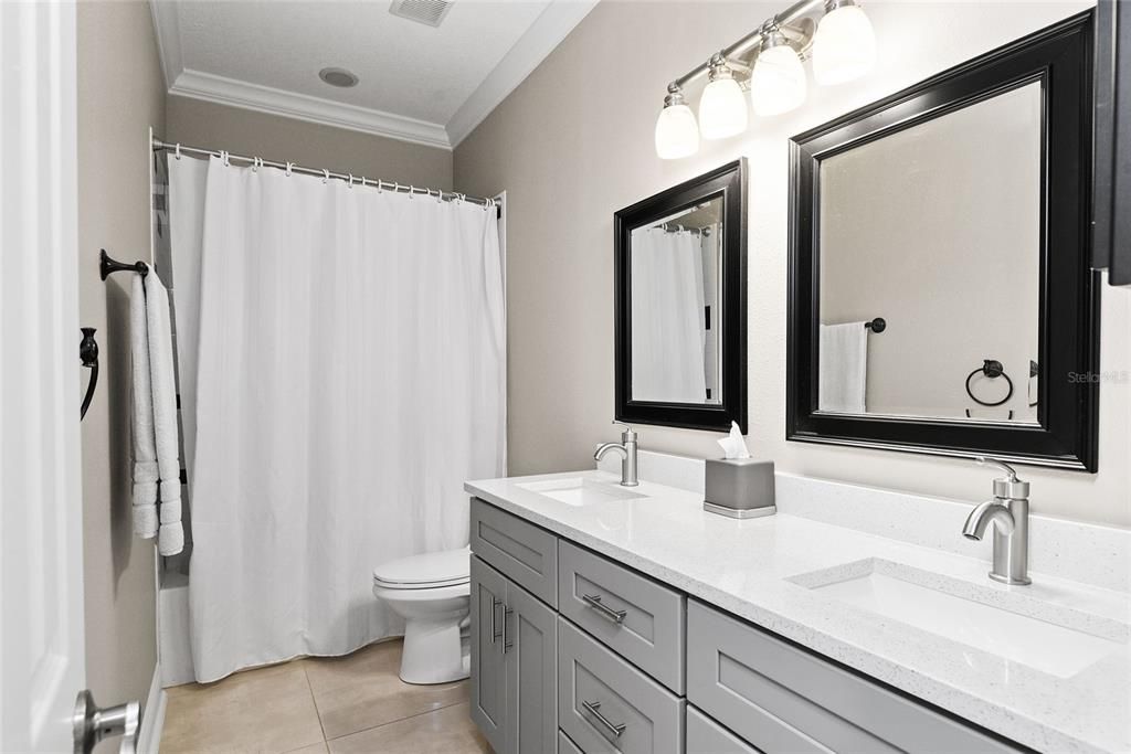 Beautiful remodeled bathroom in apt. w/ double sinks